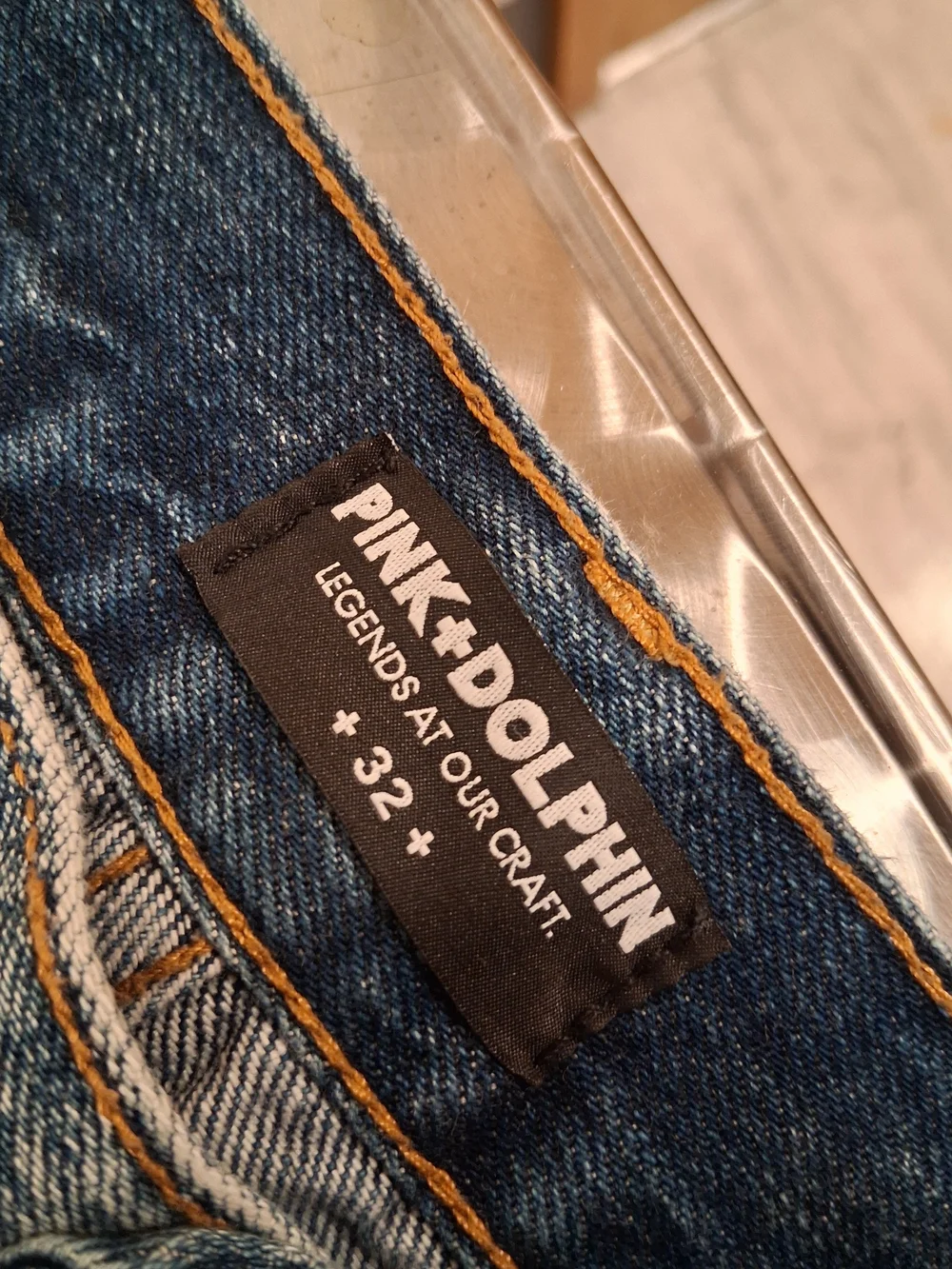 Pink Dolphin Men's Slim Straight Patchwork Jeans